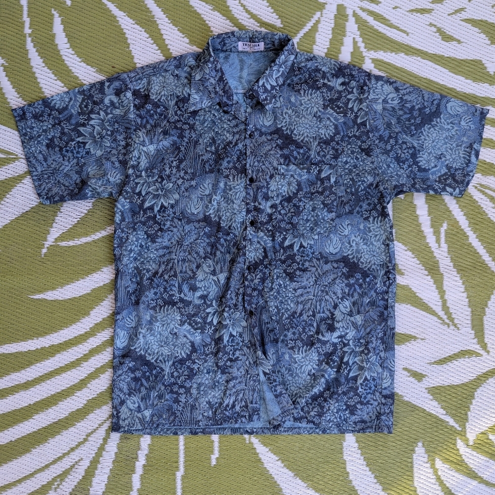 Thai Silk By Apple Men's Casual Blue Button Down Shirt